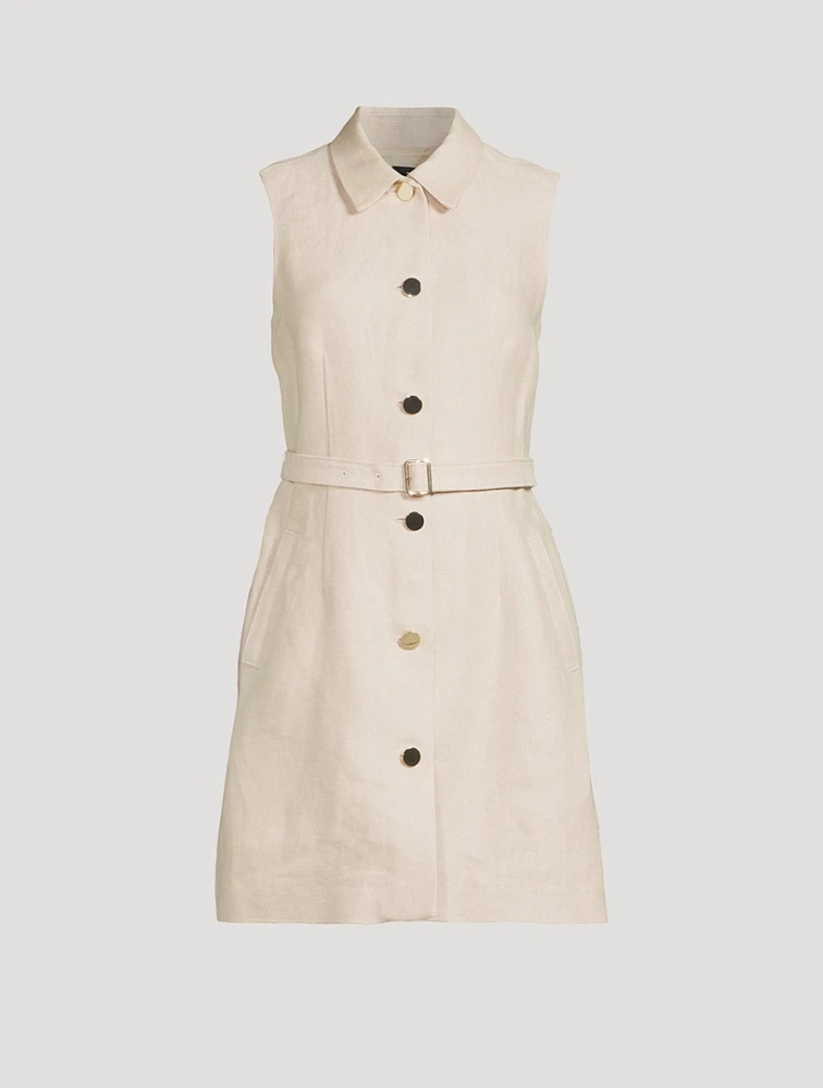 Belted Basket-Weave Linen Shirt Dress