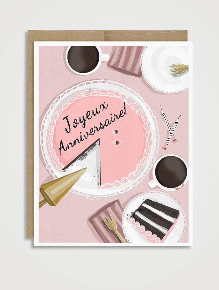 Birthday Cake Flat Lay Greeting Card - French