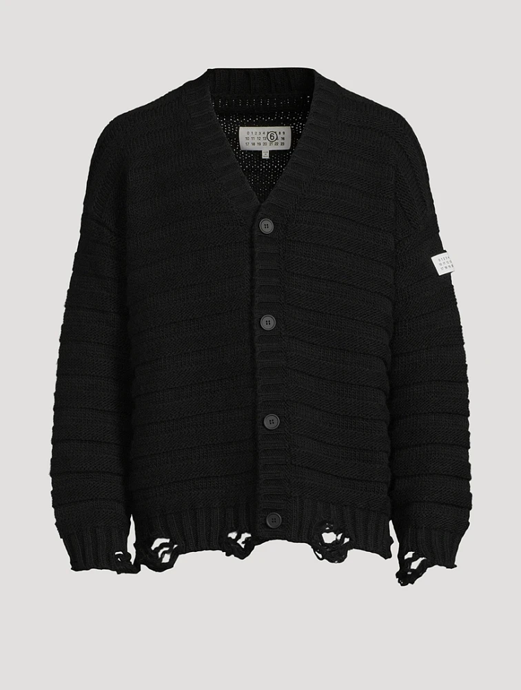 Distressed Wool-Blend Cardigan