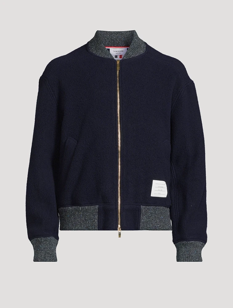 Wool Fleece Bomber Jacket With Stripe