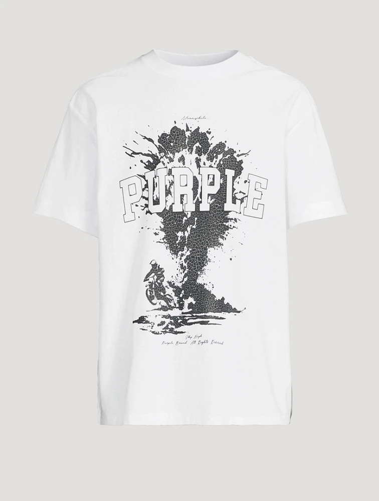 Cotton Jersey T-Shirt With Sky High Print