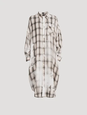 Oversized Shirt Dress Plaid Print