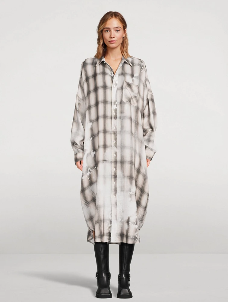 Oversized Shirt Dress Plaid Print