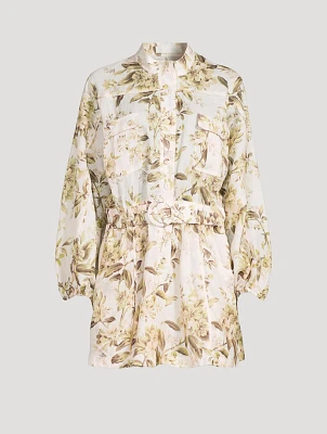 Golden Linen Jumpsuit Floral Print