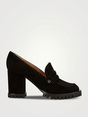 Suede Lug-Sole Penny Loafers
