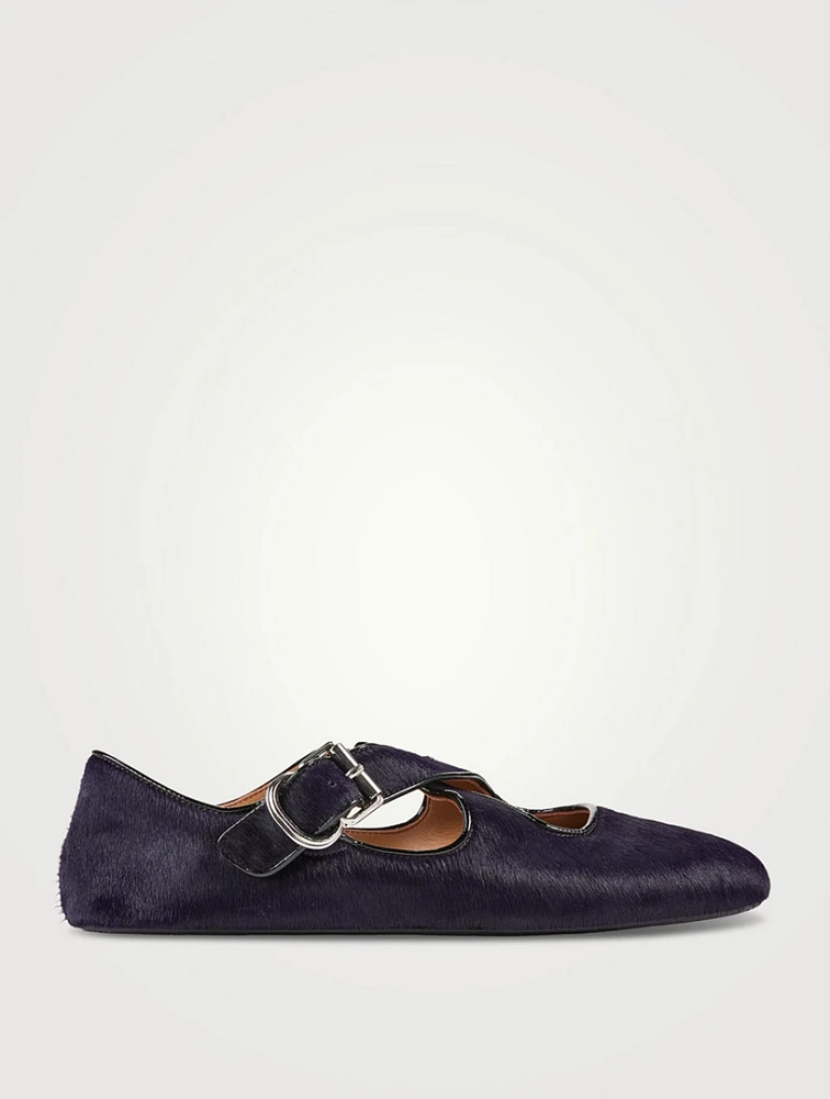 Criss Cross Calf Hair Ballet Flats