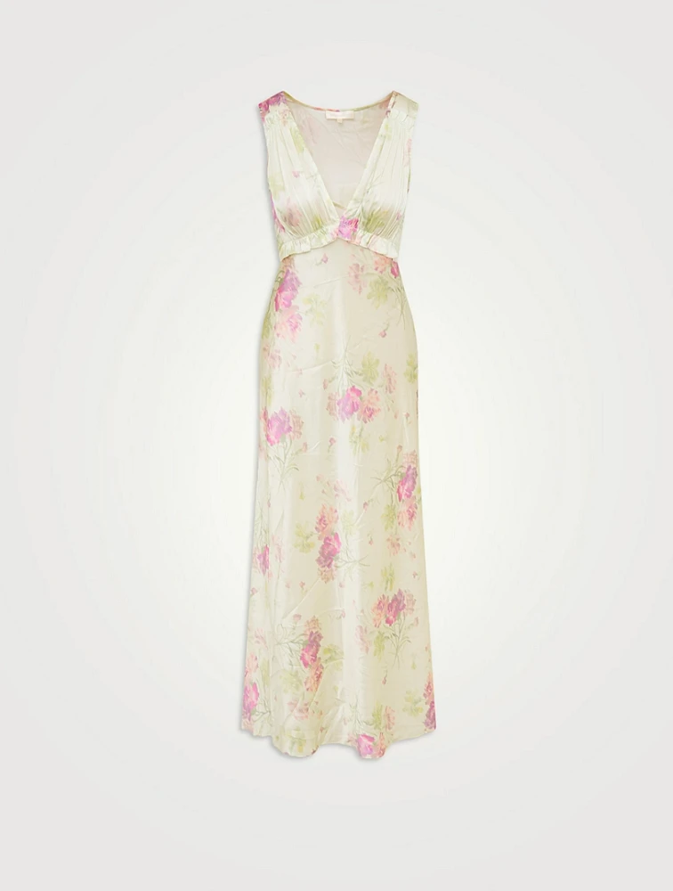Suniva Silk Charmeuse Maxi Dress Floral Print