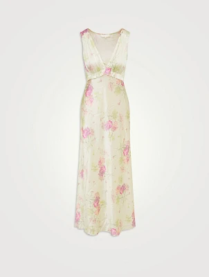 Suniva Silk Charmeuse Maxi Dress Floral Print