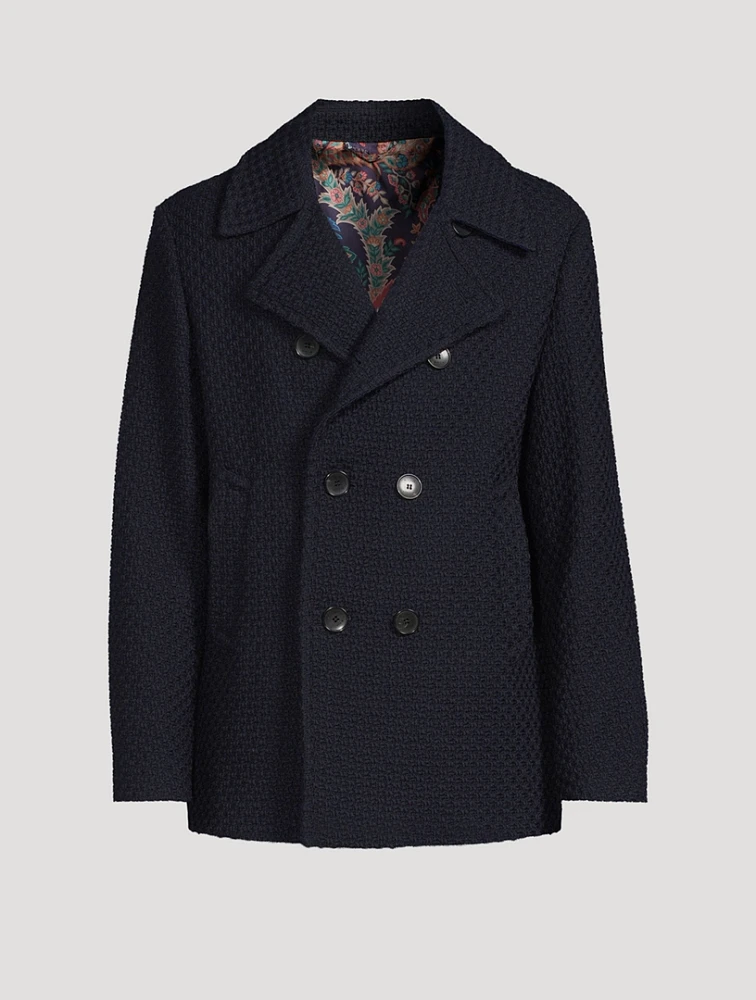 Textured Wool Double-Breasted Peacoat