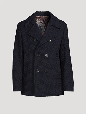 Textured Wool Double-Breasted Peacoat