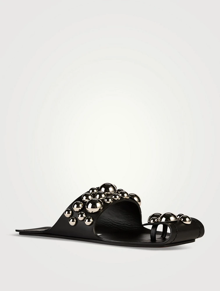 Folded Embellished Leather Sandals