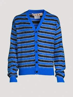 Brushed-Mohair Stripe Wool Cardigan