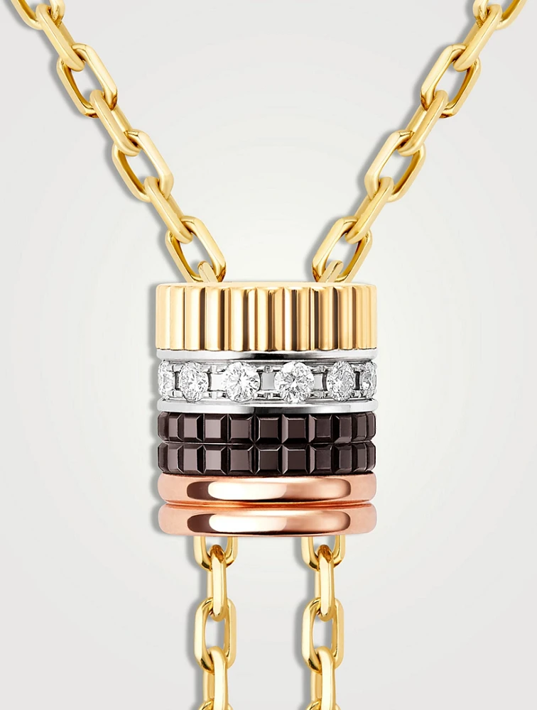 L Model Quatre Classique 18K Gold Tie Necklace With Brown PVD And Diamonds