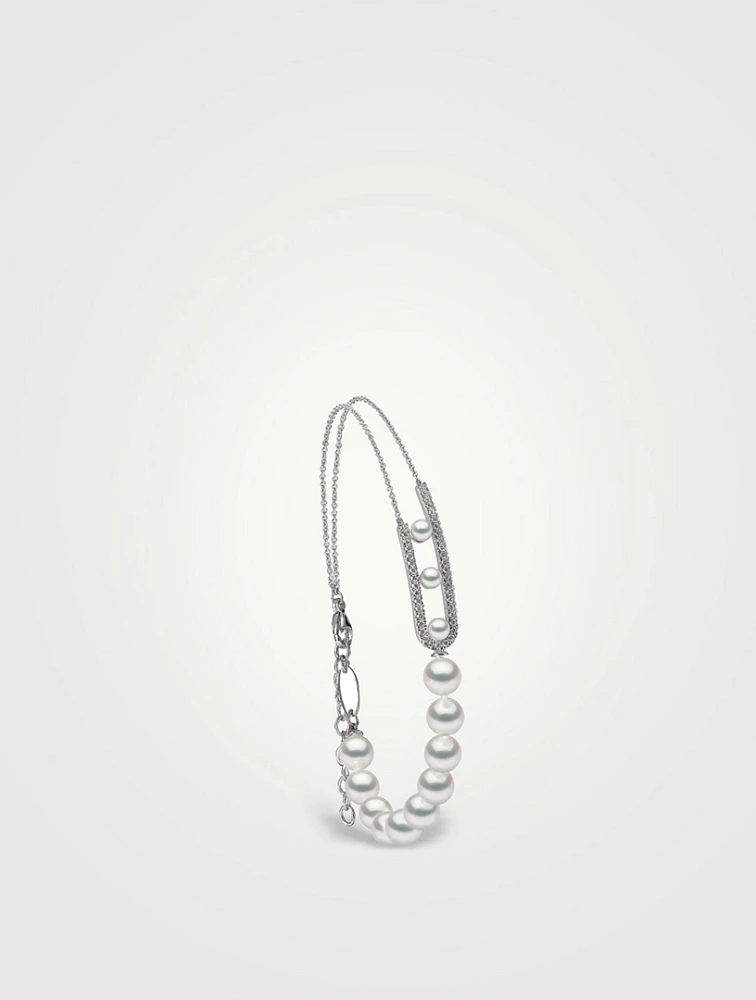 Sleek 18K White Gold Akoya Pearl And Diamond Bracelet