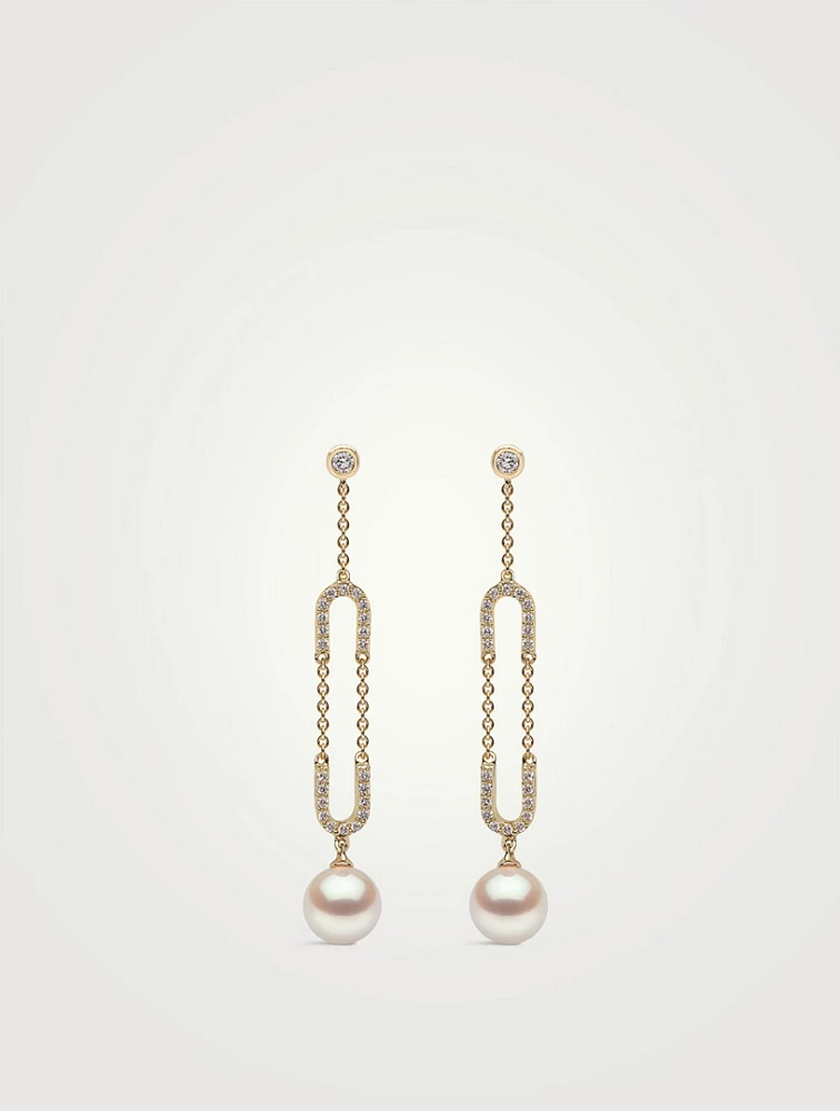 Trend 18K Gold Pearl And Diamond Chain Earrings