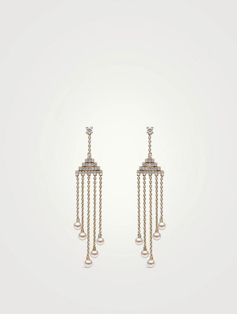 Sleek 18K Gold Akoya Pearl And Diamond Chandelier Earrings