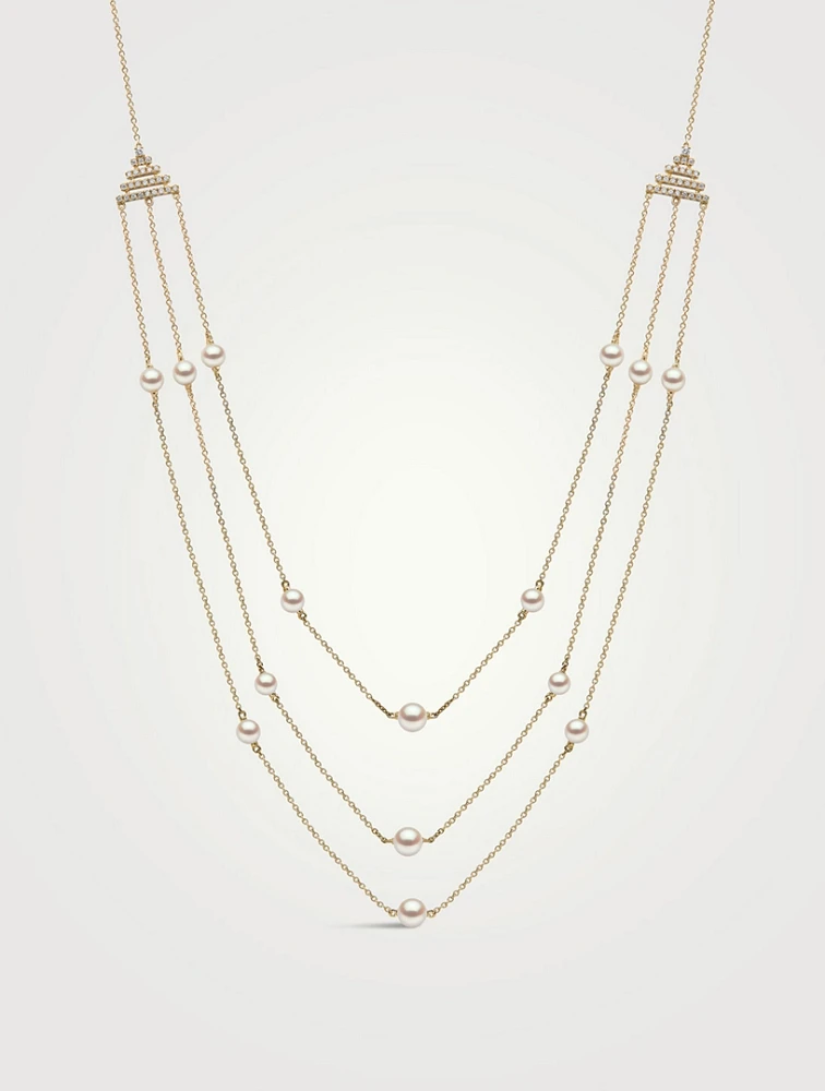 Sleek 18K Gold Pearl And Diamond Necklace