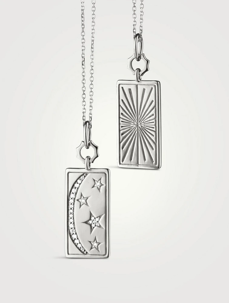 Silver Medallion Necklace With White Sapphire