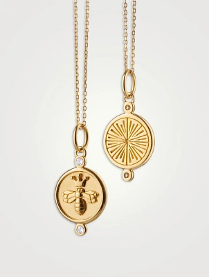 18K Gold Queen Bee Charm Necklace With Diamonds