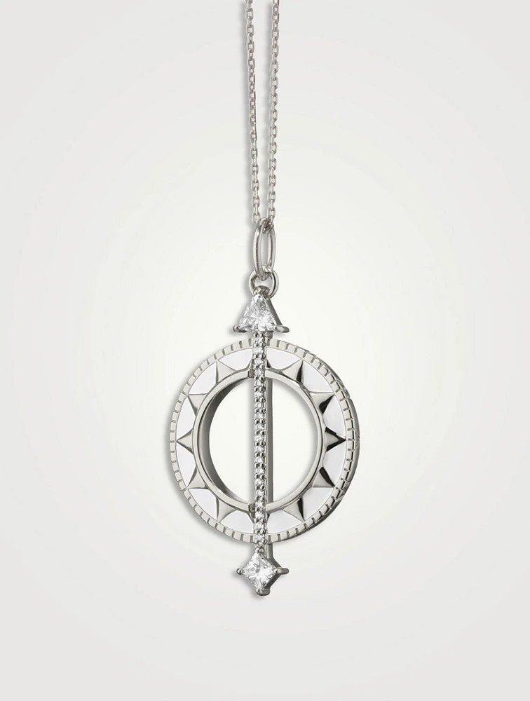 Time Is Precious Silver Sundial Necklace With Rock Crystal And White Sapphire