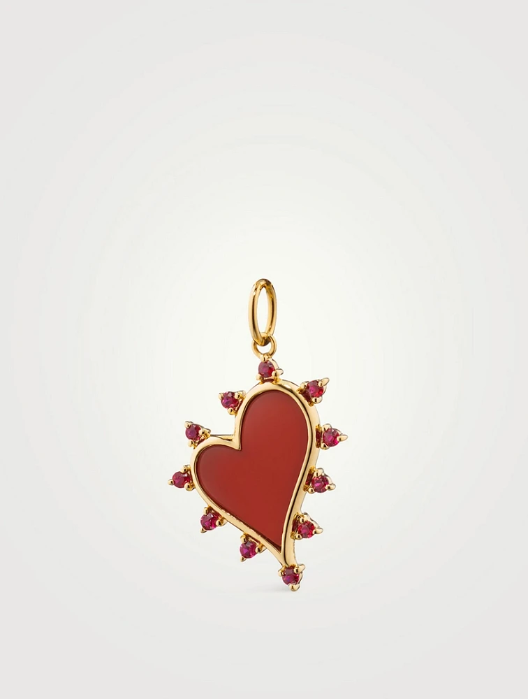 18K Gold Heart Charm With Ruby And Red Carnelian