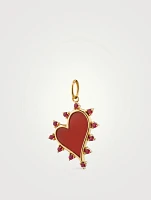 18K Gold Heart Charm With Ruby And Red Carnelian