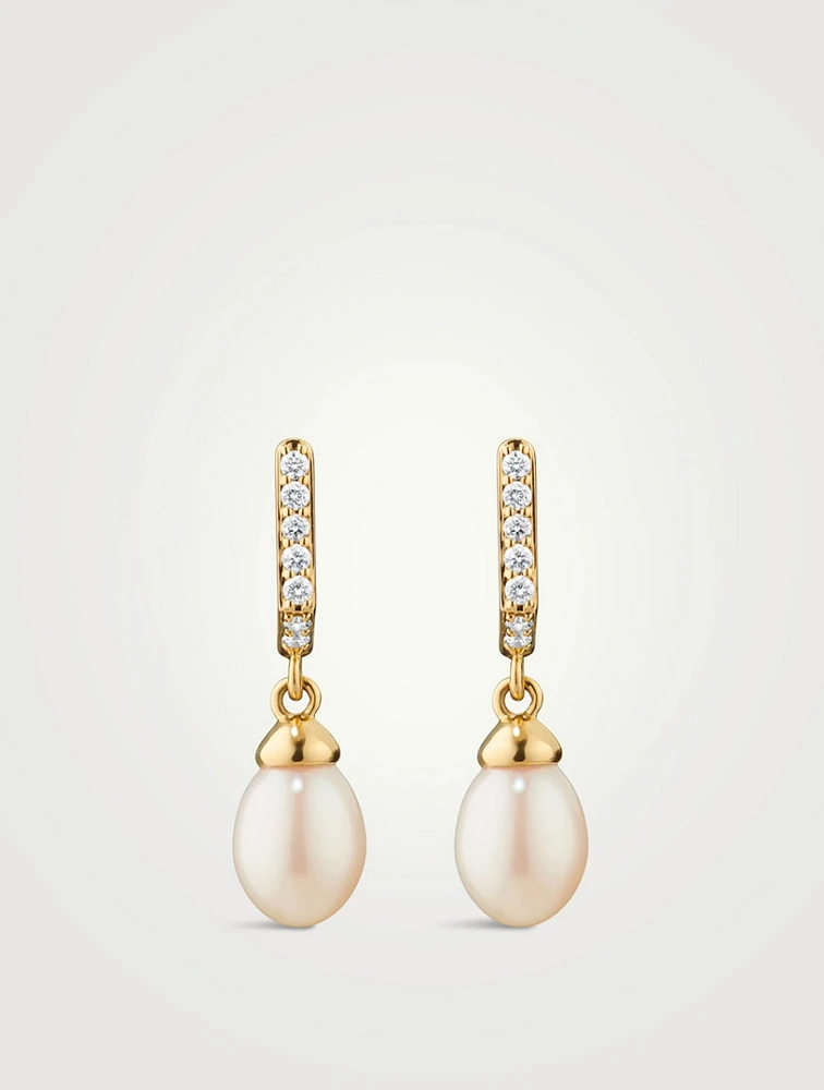 Infinity 18K Gold Huggie Hoop Pearl Drop Earrings