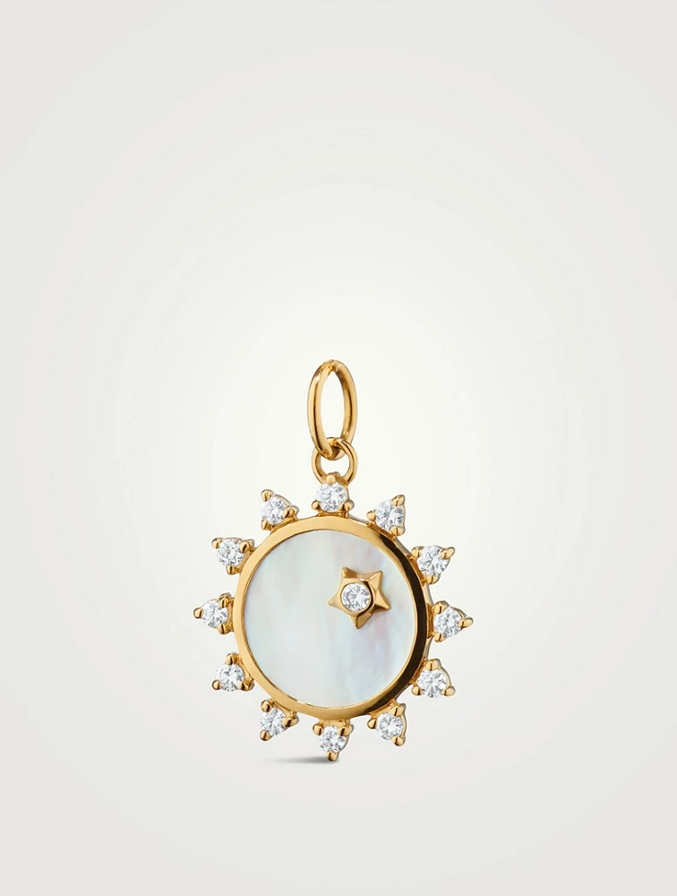 Mini Happiness Sun Charm With Diamonds And Mother-Of-Pearl