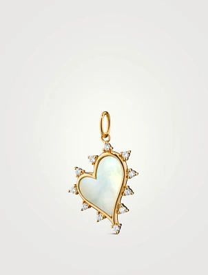 18K Gold Heart Charm With Mother-Of-Pearl And Diamonds