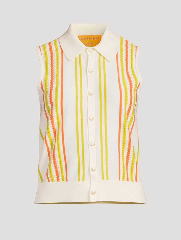 Cotton Plaza Vest Striped Print