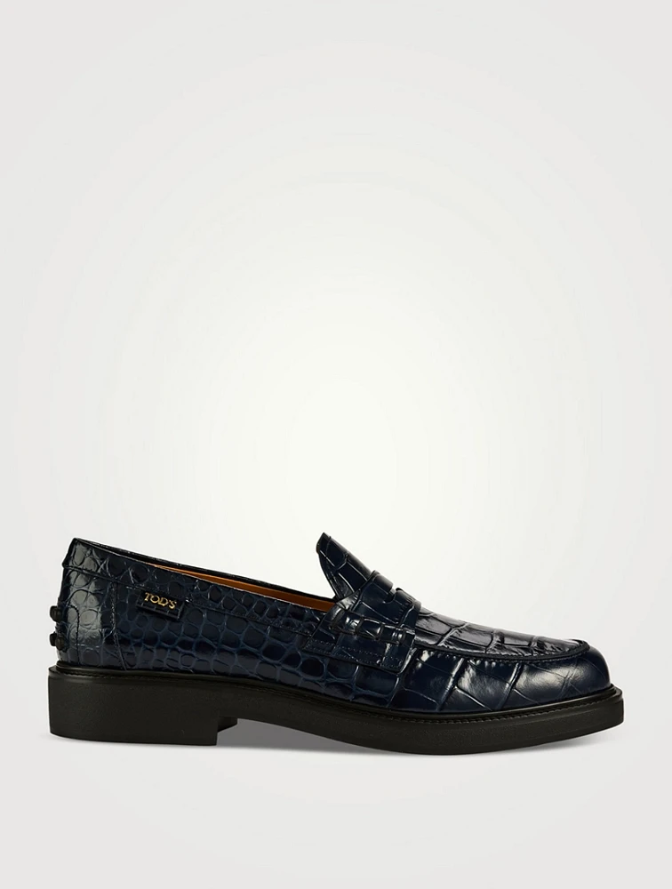 Croc-Embossed Leather Penny Loafers