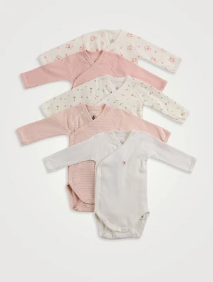 Pack of Five Organic Cotton Wrapover Bodysuits