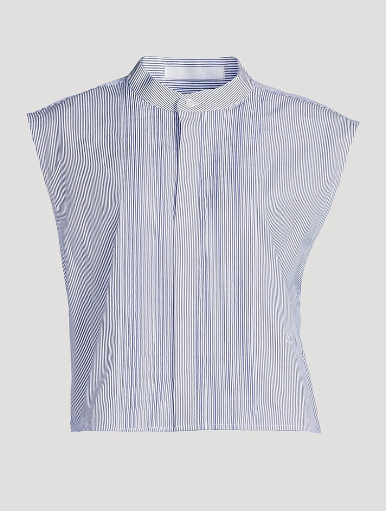Sleeveless Tuxedo Shirt Stripe Print