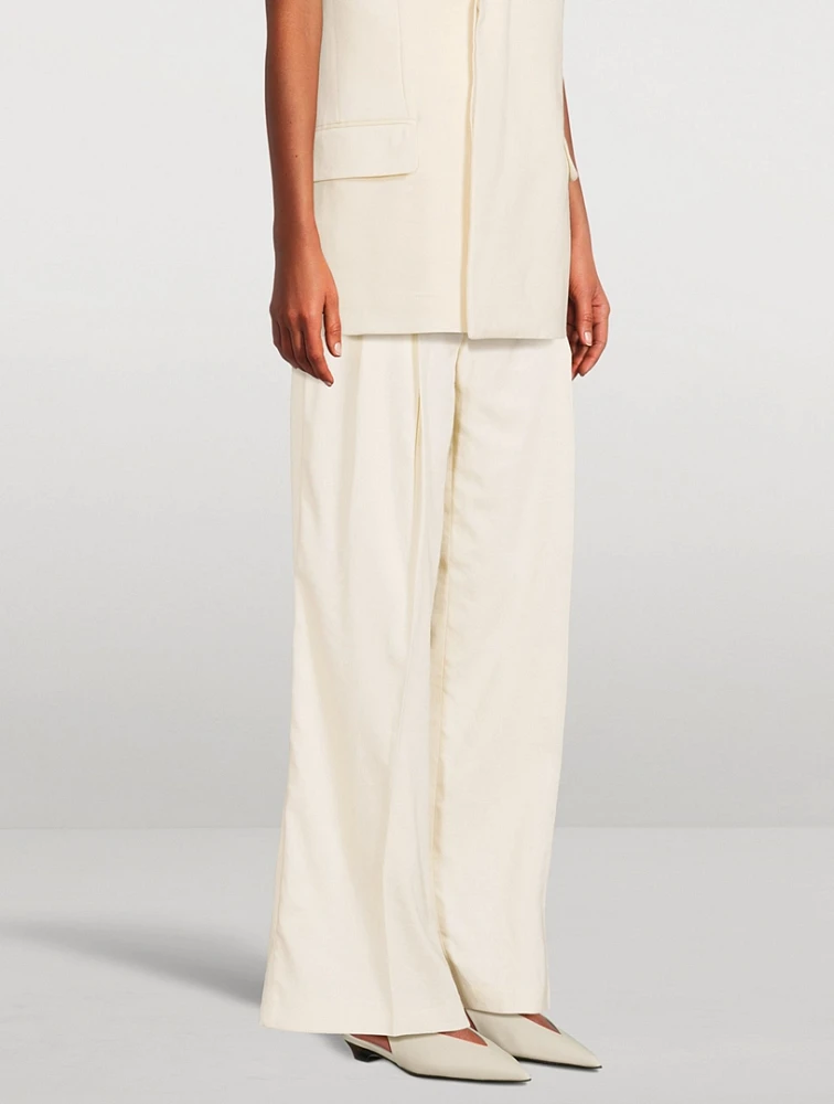 Double-Pleated Wide-Leg Trousers