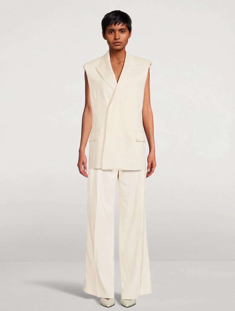Double-Pleated Wide-Leg Trousers