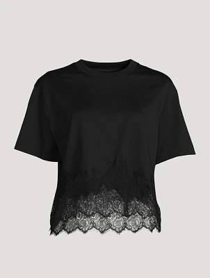 Lace-Trimmed Cropped T-Shirt