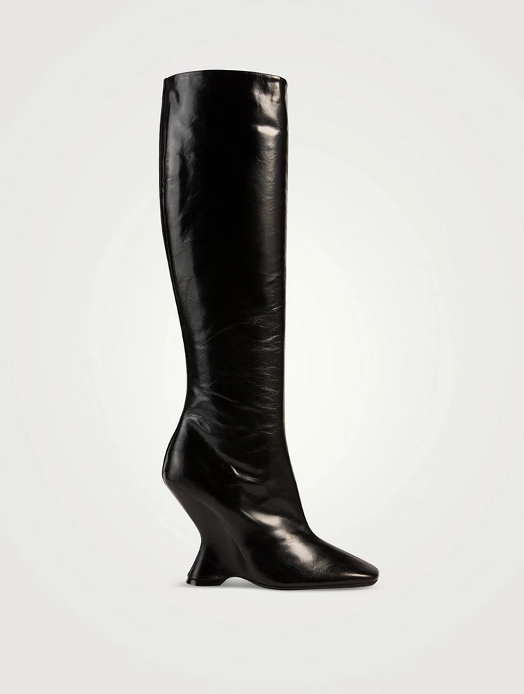 Leather Wedge Knee-High Boots