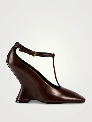 Leather Wedge T-Strap Pumps