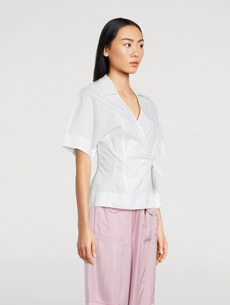 Wrap-Front Organic Poplin Blouse