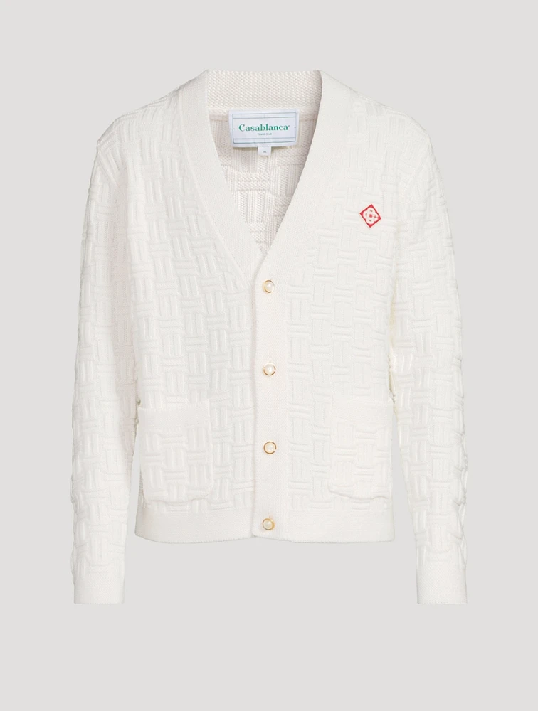 Stretch Wool Column-Stitch Cardigan