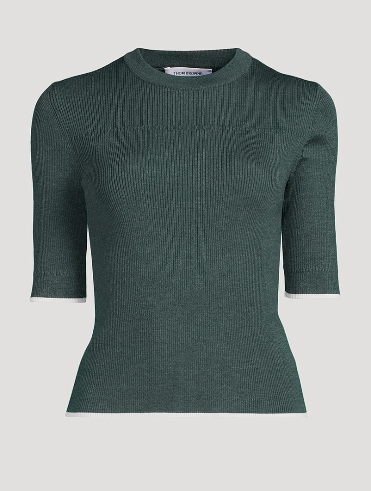 Tipping Wool Silk Short-Sleeve Sweater