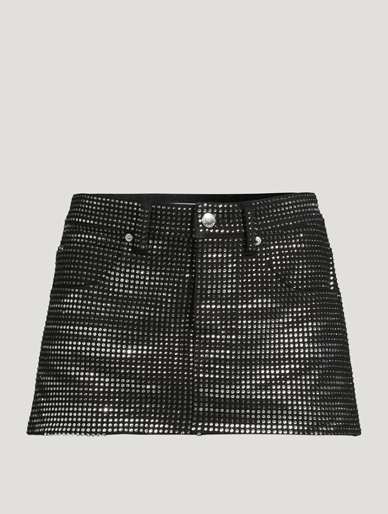 Crystal-Embellished Denim Mini Skirt