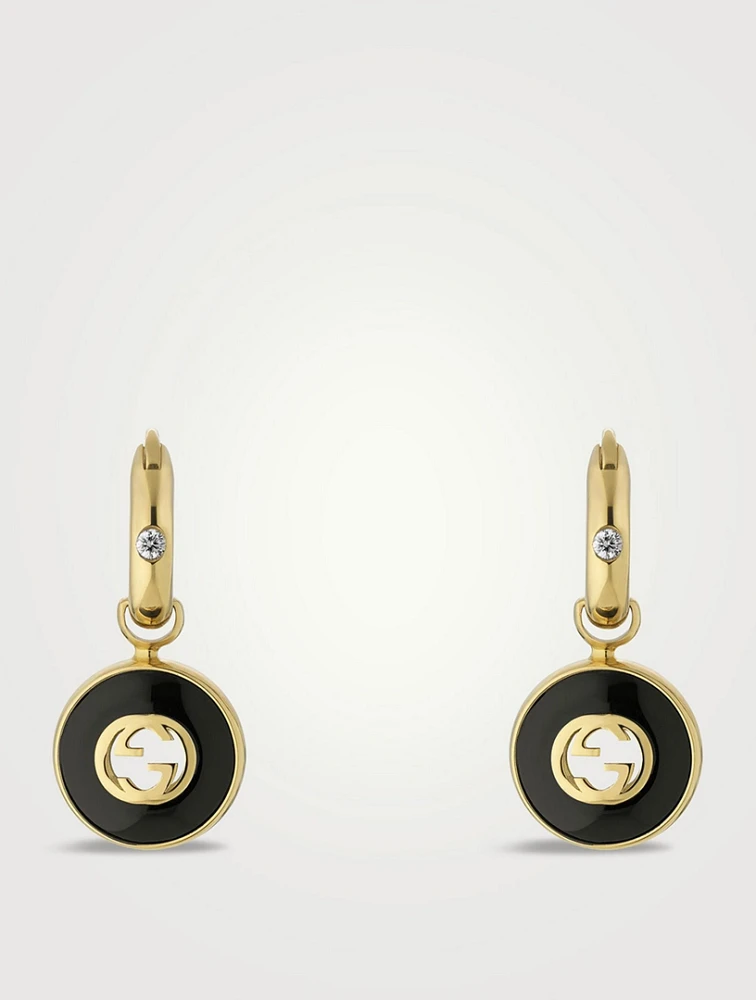 Gucci Interlocking 18K Gold Diamond Hoop Earrings With Onyx