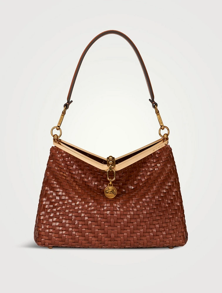 Medium Vela Woven Leather Shoulder Bag