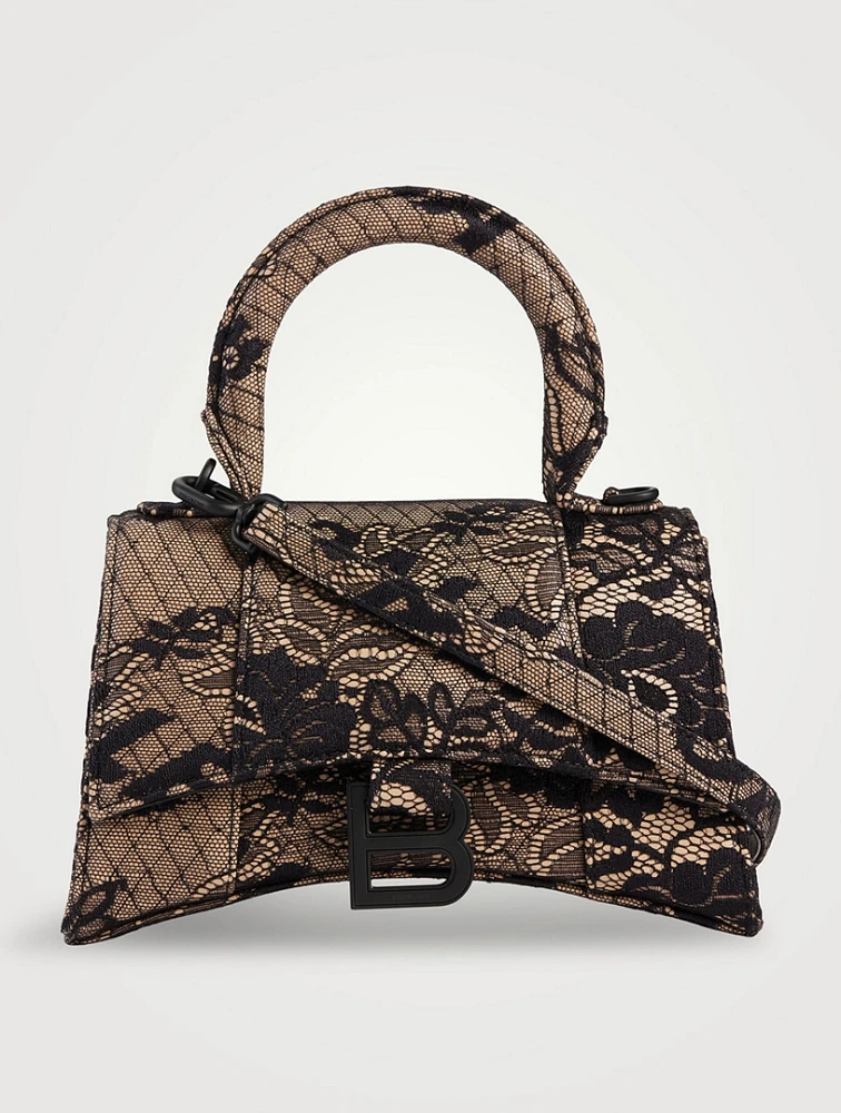 XS Hourglass Lace And Leather Top Handle Bag