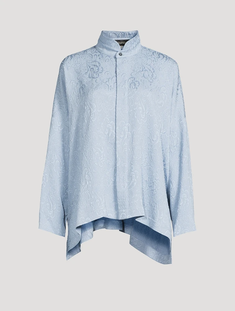 Double Stand Collar Damask Silk Shirt
