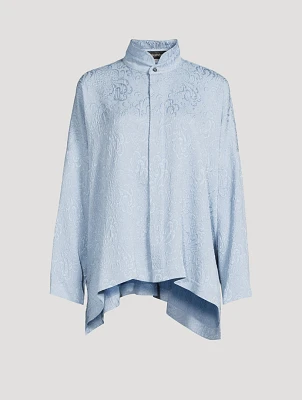 Double Stand Collar Damask Silk Shirt
