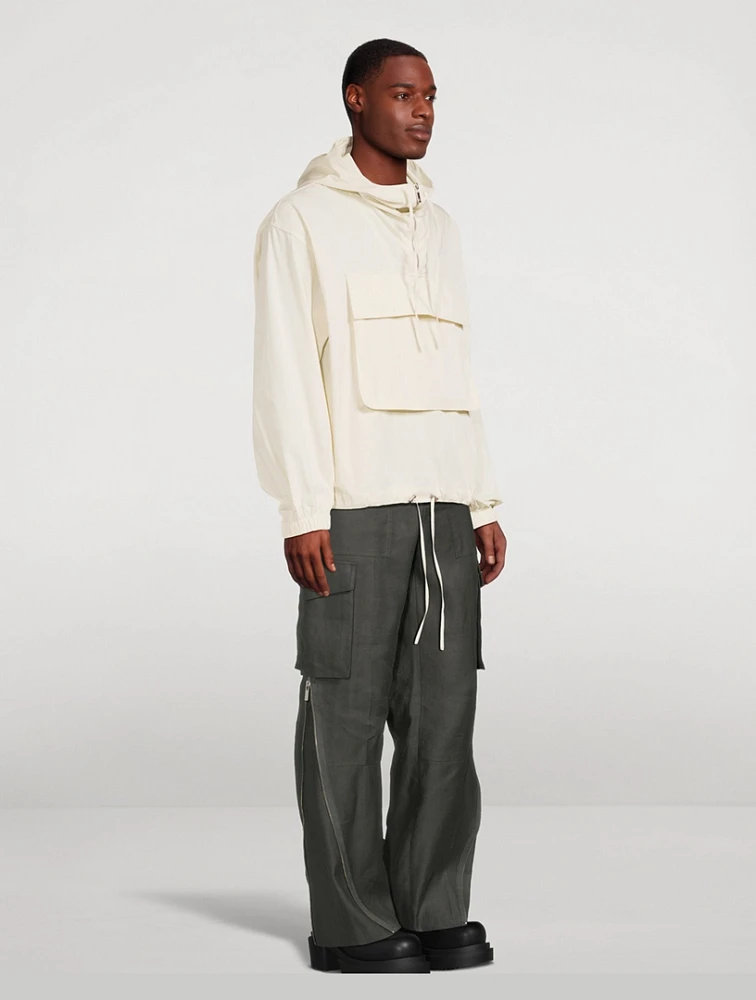 Cotton And Nylon Hooded Pullover Jacket