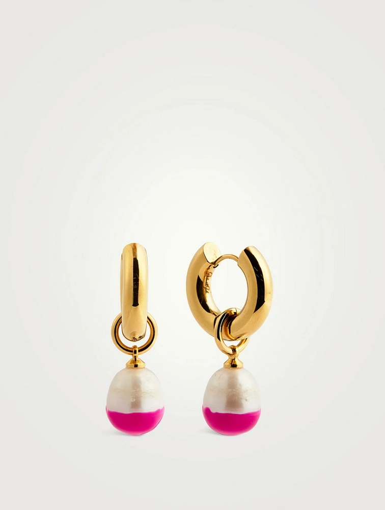 Only At Holts Dip Pearl Hoop Earrings