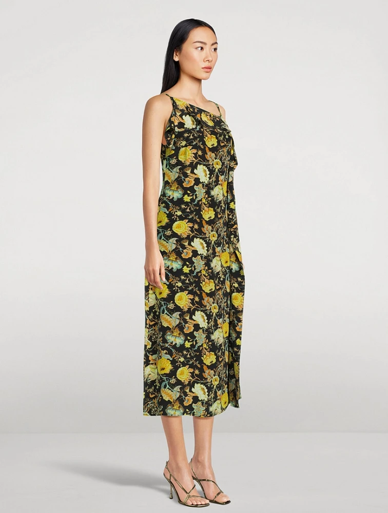 Isla Asymmetric Midi Dress Floral Print